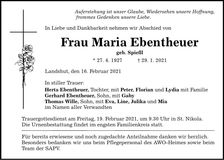 Traueranzeige Maria Ebentheuer