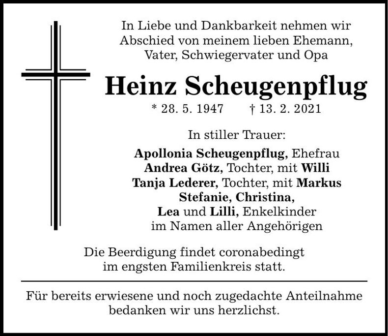 Traueranzeige Heinz Scheugenpflug