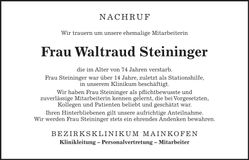 Traueranzeige Waltraud Steininger