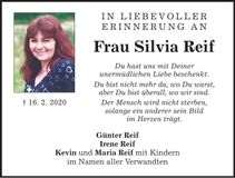 Traueranzeige Silvia Reif