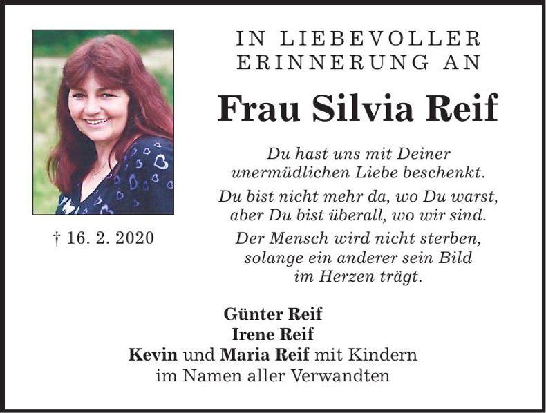 Traueranzeige Silvia Reif