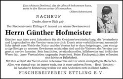 Traueranzeige Günther Hofmeister