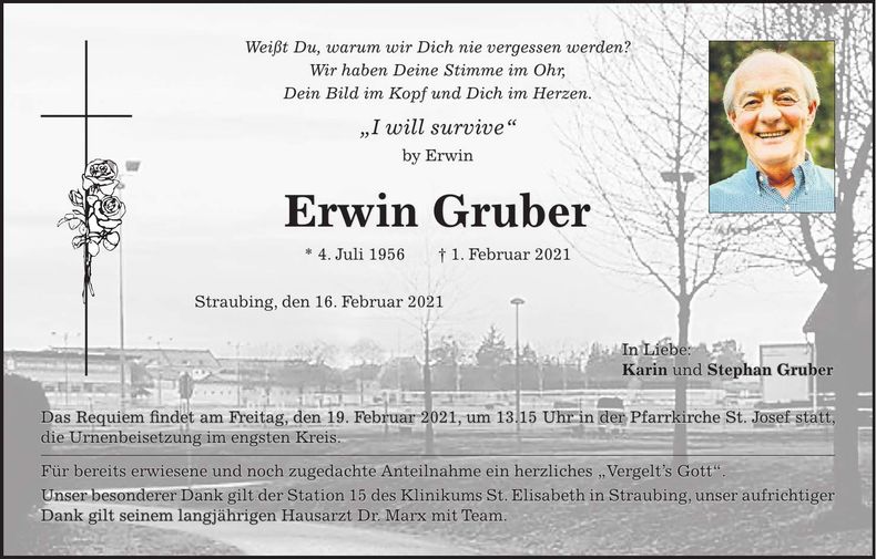 Traueranzeige Erwin Gruber