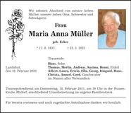Traueranzeige Maria Anna Müller