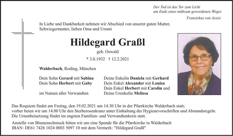 Traueranzeige Hildegard Graßl
