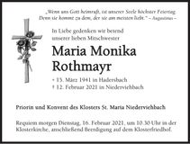 Traueranzeige Maria Monika Rothmayr