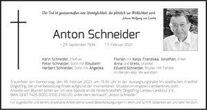 Traueranzeige Anton Schneider