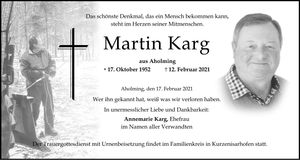 Traueranzeige Martin Karg