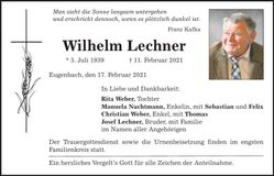 Traueranzeige Wilhelm Lechner