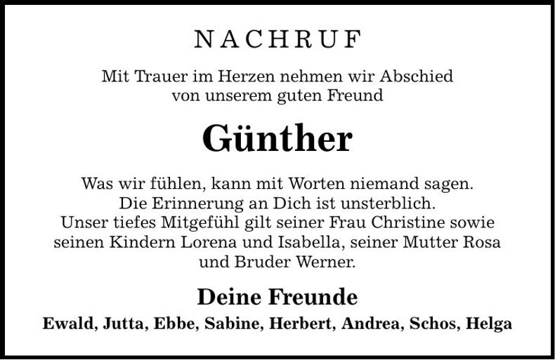 Traueranzeige Hofmeister Günther