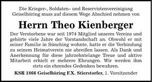 Traueranzeige Theo Kienberger