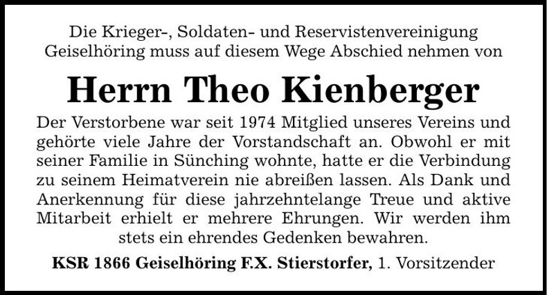 Traueranzeige Theo Kienberger