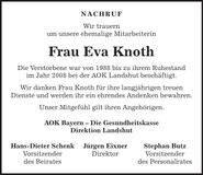 Traueranzeige Knotz Eva