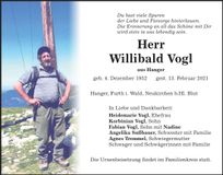 Traueranzeige Willibald Vogl