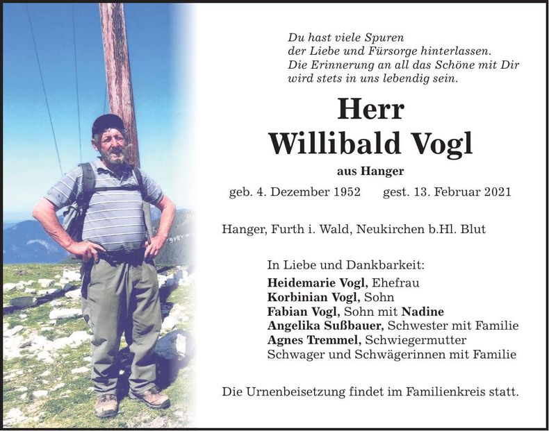 Traueranzeige Willibald Vogl
