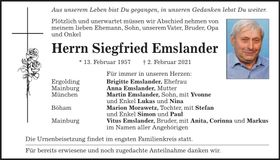 Traueranzeige Siegfried Emslander