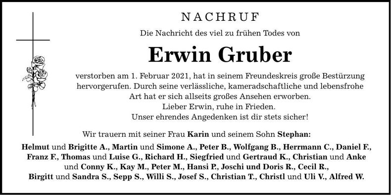 Traueranzeige Erwin Gruber
