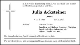 Traueranzeige Julia Acksteiner