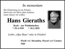 Traueranzeige Hans Gieraths