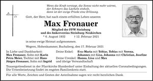 Traueranzeige Max Fronauer