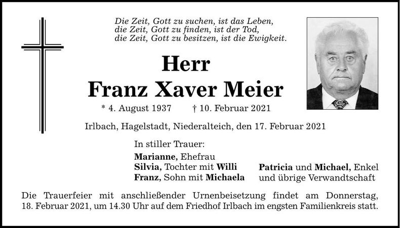 Traueranzeige Franz Xaver Meier