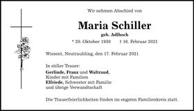 Traueranzeige Maria Schiller
