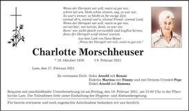 Traueranzeige Charlotte Morschheuser