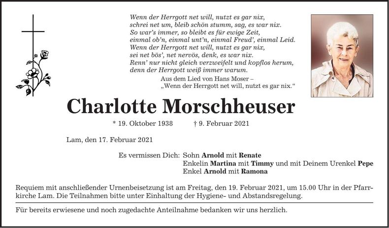 Traueranzeige Charlotte Morschheuser