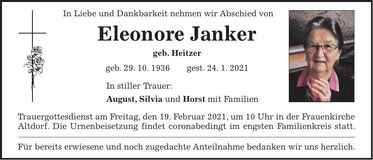 Traueranzeige Eleonore Janker