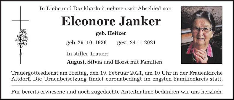 Traueranzeige Eleonore Janker