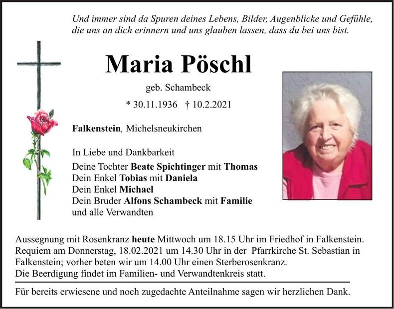 Traueranzeige Maria Pöschl