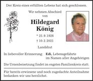 Traueranzeige Hildegard König