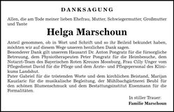 Traueranzeige Helga Marschoun