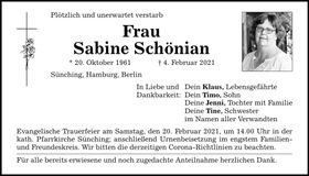 Traueranzeige Sabine Schönian