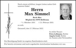Traueranzeige Max Simmel