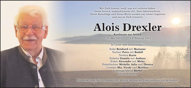 Traueranzeige Alois Drexler