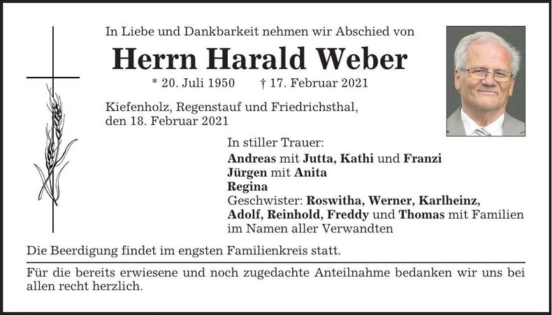 Traueranzeige Harald Weber