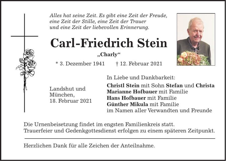 Traueranzeige Carl-Friedrich Stein
