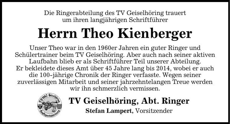 Traueranzeige Theo Kienberger