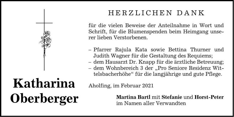 Traueranzeige Katharina Oberberger