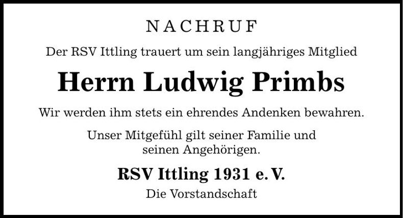 Traueranzeige Ludwig Primbs