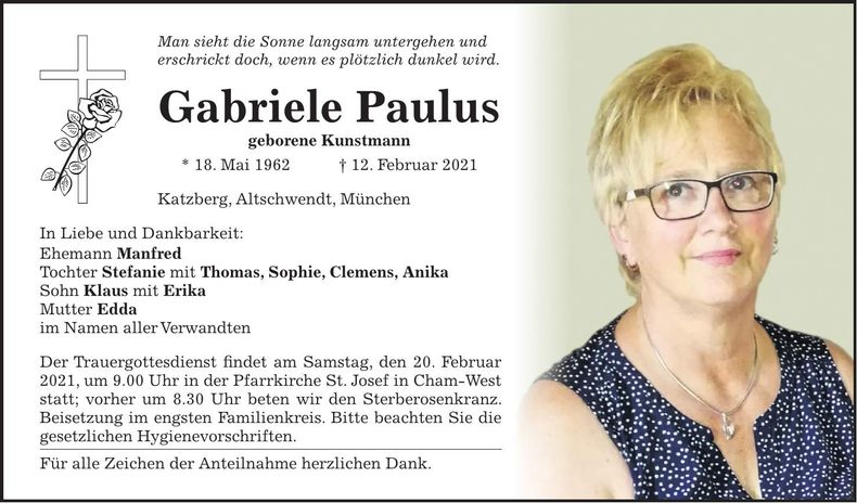 Traueranzeige Gabriele Paulus
