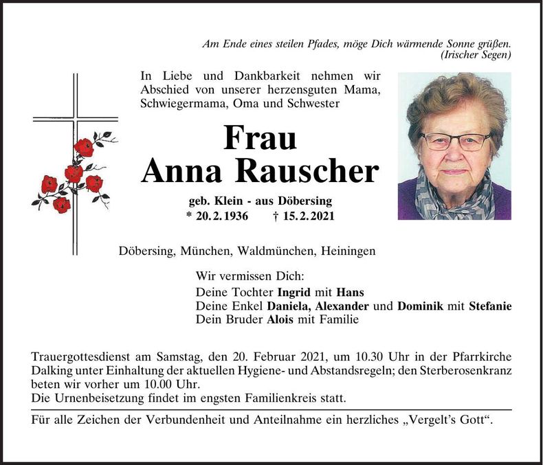 Traueranzeige Anna Rauscher