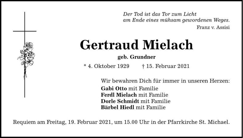 Traueranzeige Gertraud Mielach