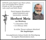 Traueranzeige Herbert Metz