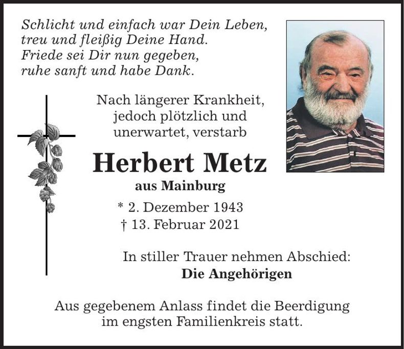 Traueranzeige Herbert Metz