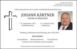 Traueranzeige Johann Kärtner