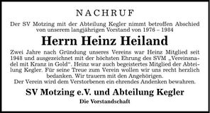 Traueranzeige Heinz Heiland