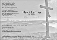 Traueranzeige Heidi Lermer
