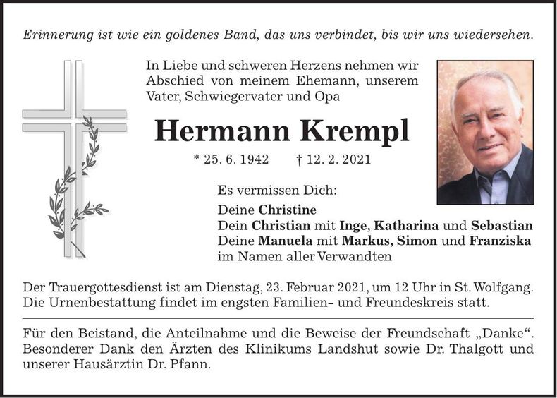 Traueranzeige Hermann Krempl